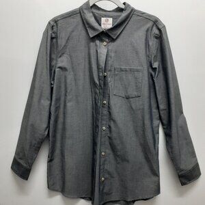 Marley Lilly Gray Chambray Button-Down 100% Cotton Shirt Size L